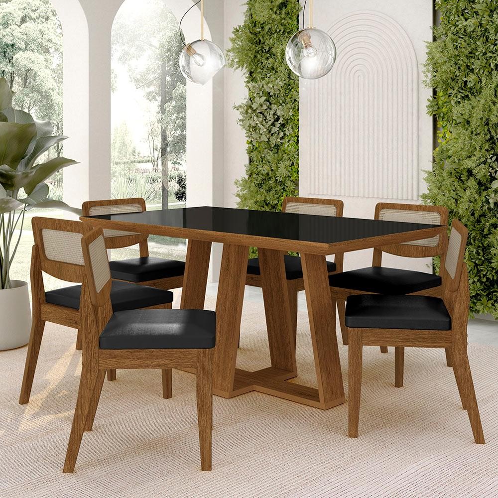 Mesa Sion 1,60 Com 6 Cadeiras Sextavada Freijó/pto/corino Preto - M.a em Oferta na Shopee