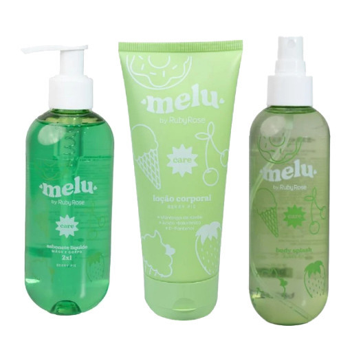 Kit Sabonete Líquido + Body Splash e Loção Corporal Berry Pie 3 Itens - Melu By Ruby Rose