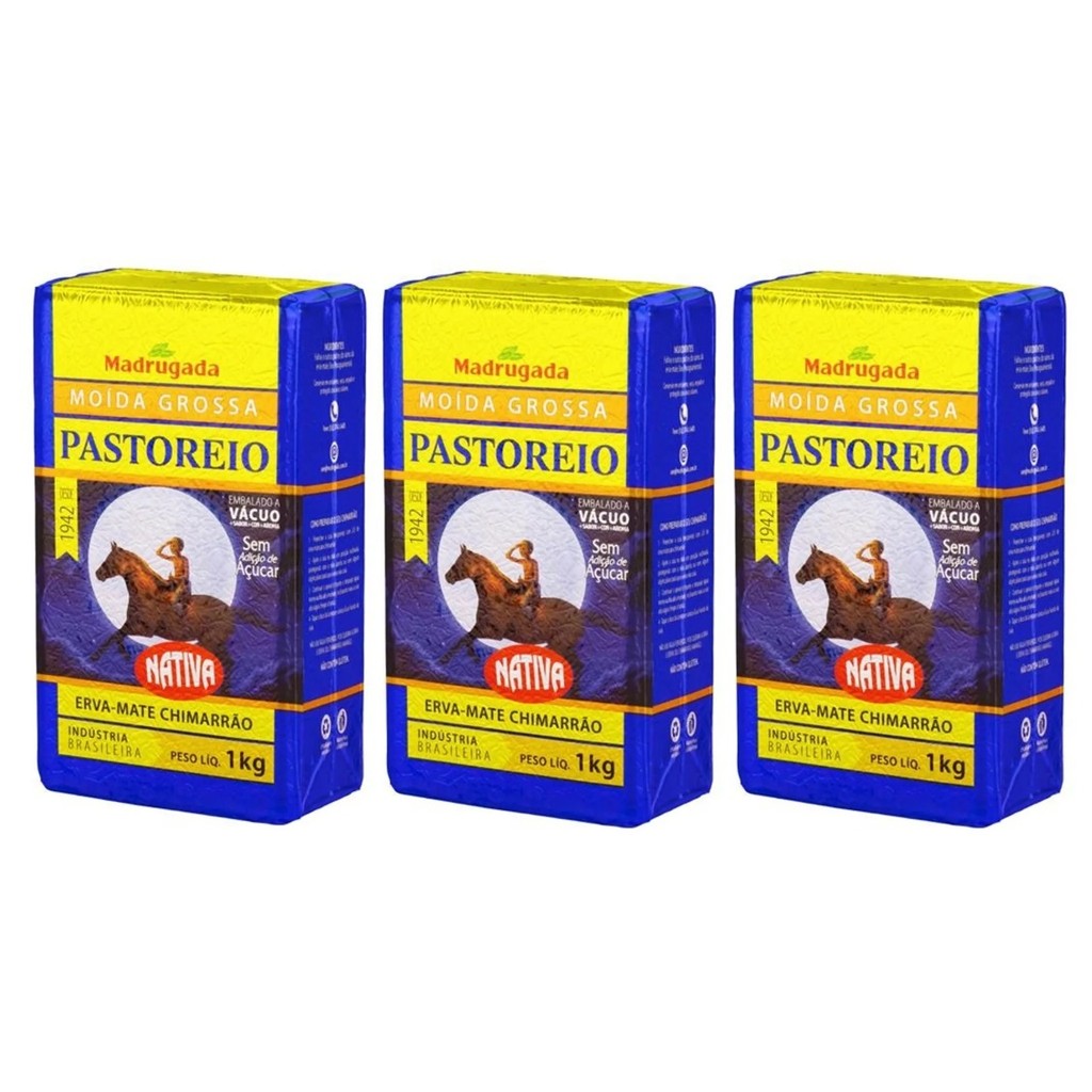 3 Erva mate Chimarrão MADRUGADA PASTOREIO MOIDA GROSSA 1kg