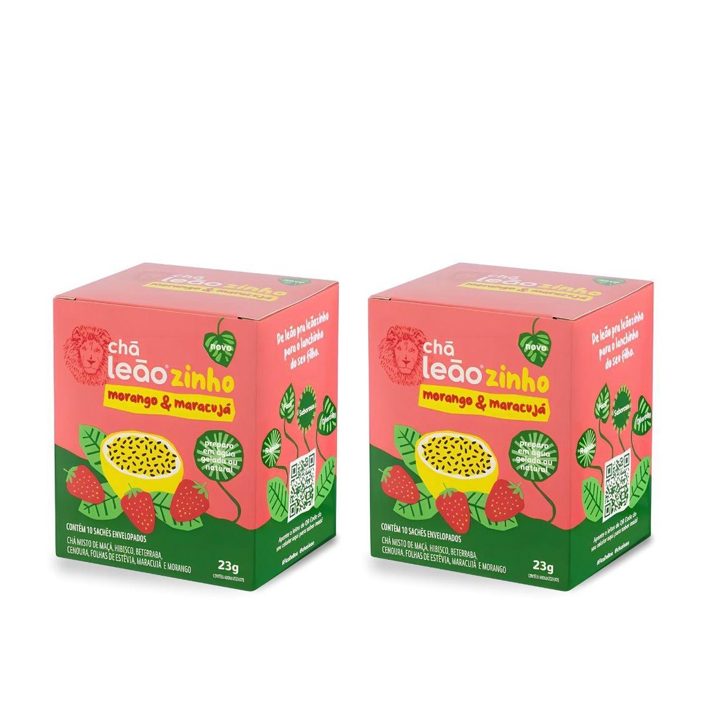 Kit 2 Chá Morango Maracujá Kids Leão 20 Sachês
