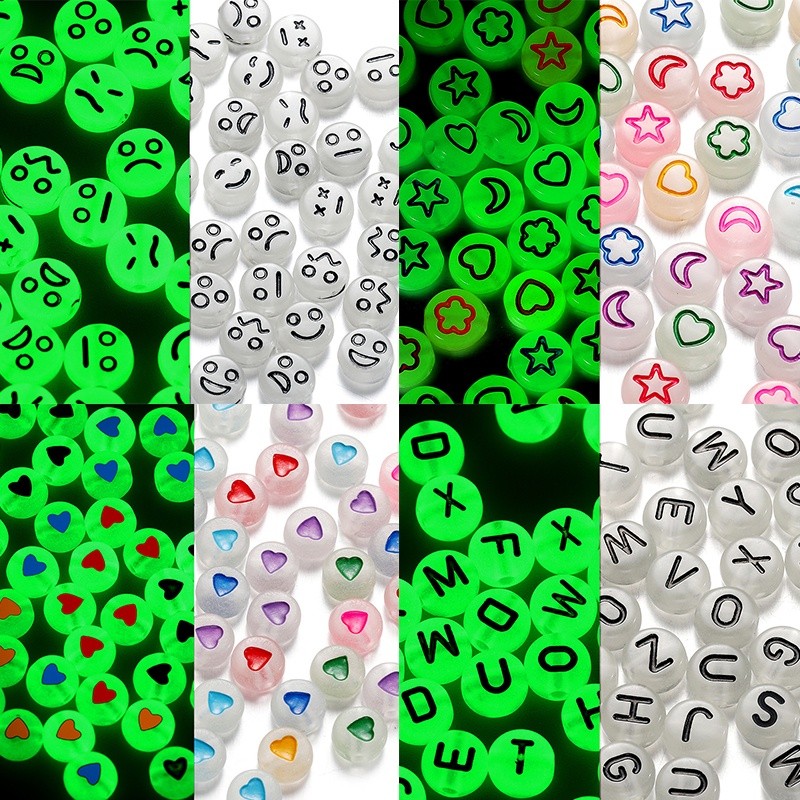 St.kunkka 100 Unidades 6.5 Mm De Cores Mistas Luminosas Contas De Letras Az Fluorescentes Número Acrílico Espaçadoras So