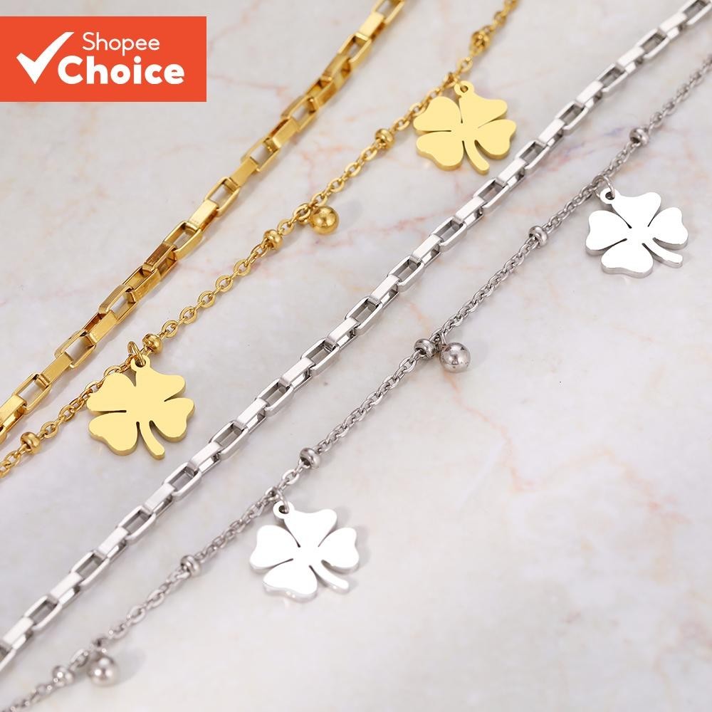 Pulseira Feminina Com Pingente De Trevo Em Camadas – Joia Moderna De Aço Inoxidável Sino Para Presente