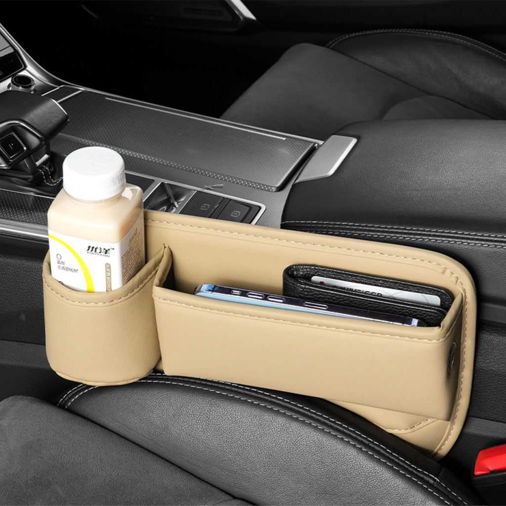 Organizador De Espaço Para Assento De Carro , Caixa De Armazenamento De Couro Com Suporte Copo , Estojo Fendas , Acessór em Oferta na Shopee