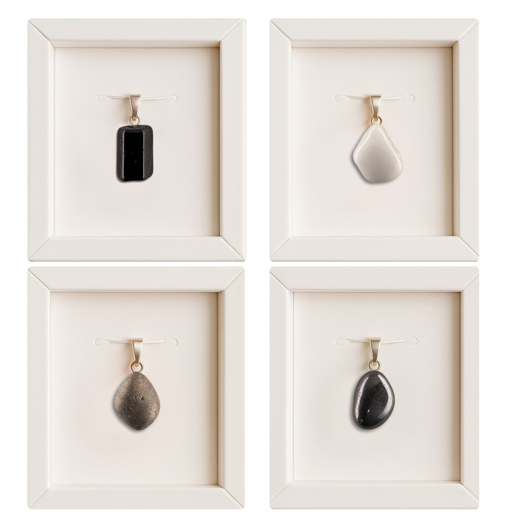 Kit 4 Pingentes: Turmalina Negra, Quartzo, Pirita, Hematita