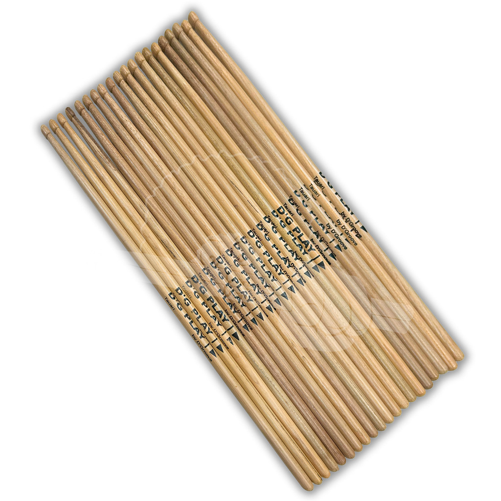 Pack De Baquetas Para Bateria DG Play Ponta de madeira LONGA Tauari Com Durabilidade By DGroove Kit 10 Pares