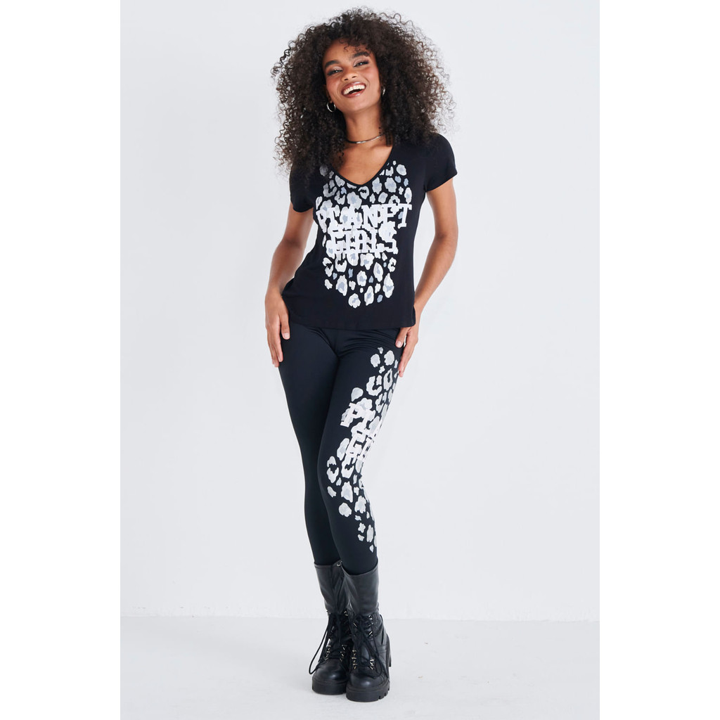 Calça Legging Estampada Planet Girls Preto - Women Clothes