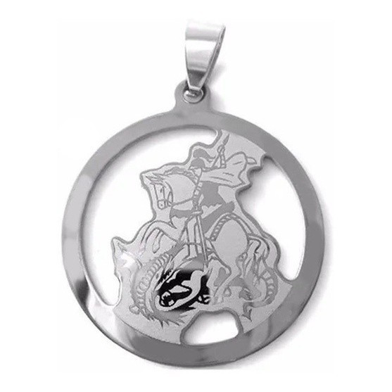 Presente Pingente São Jorge Guerreiro Aro Vazado Aço Inox Cirúrgico Colar Feminino Corrente Cubana Grossa 12 MM Folheado