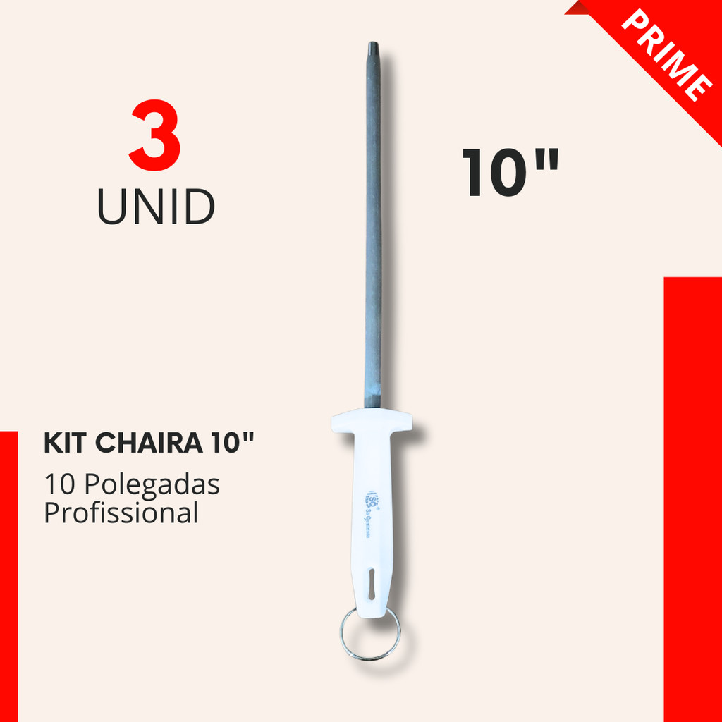 Chaira 10" Profissional Estriada 3 Peças Açougue Churrascaria Restaurante Churrasco Cozinha