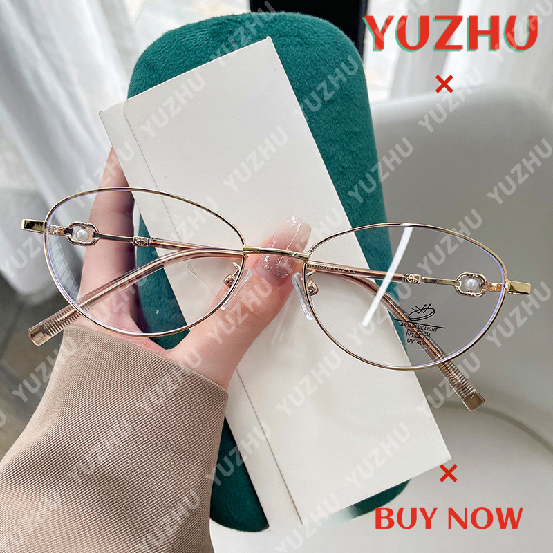 (YUZHU) Alta Qualidade Nova Moda Oval Armação De Metal Pérola Decoração Luz Óculos De Luxo em Oferta na Shopee