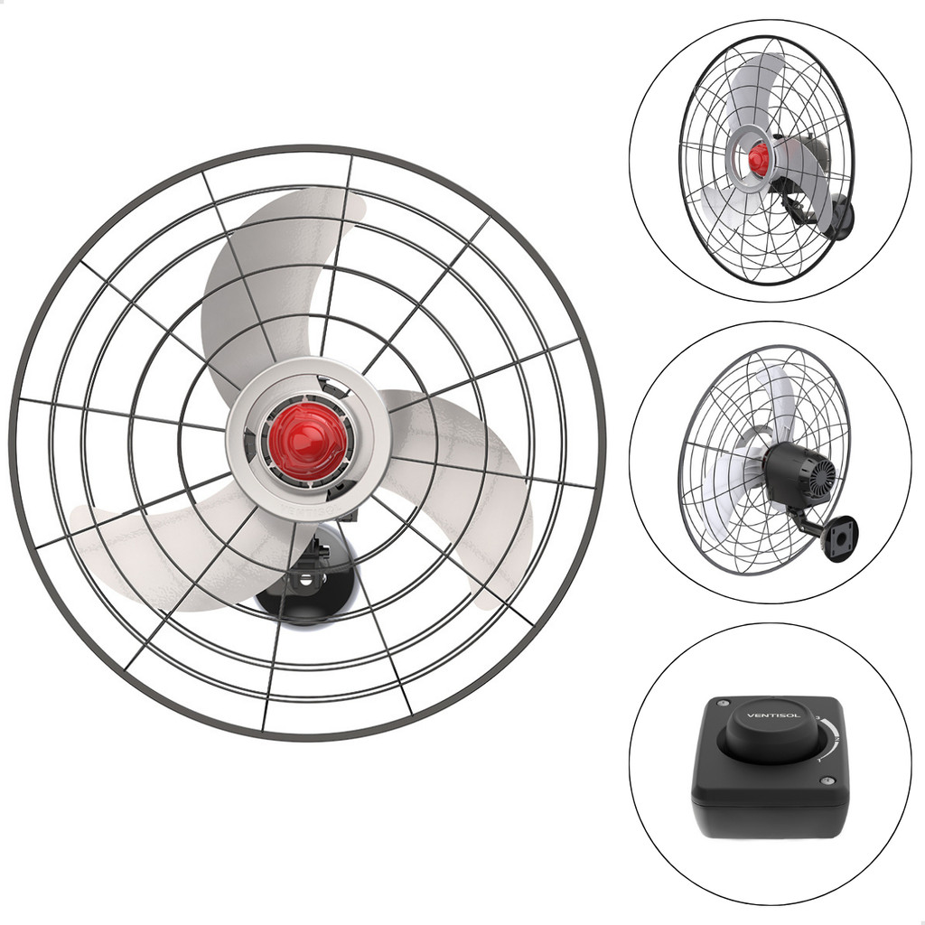 Ventilador Oscilante Parede Power 230w Com 3 Pás Grade Ferro Ventisol Bivolt