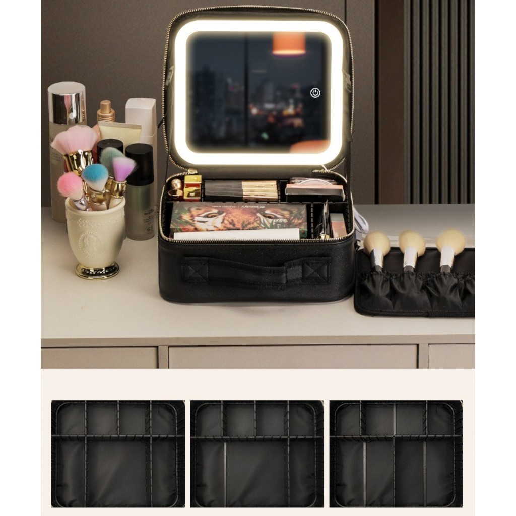 Maleta de Maquiagem Nécessaire De Couro Com Espelho Led em Oferta na Shopee