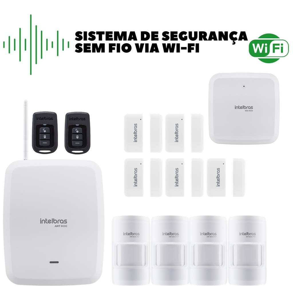Kit Central de Alarme Sem Fio Intelbras AMT 8000 |5 Sensores de Abertura p/ Portas e Janelas+ Sirene