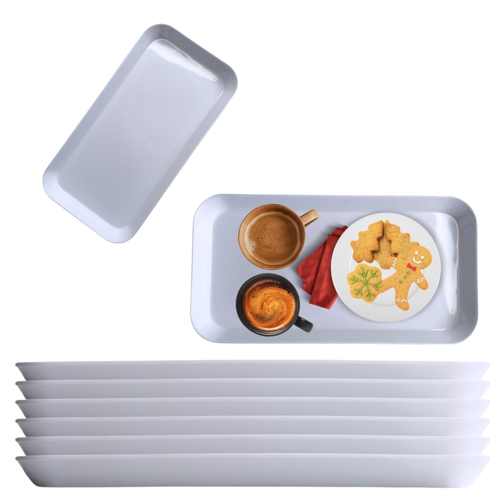 6 Bandejas Travessa Prato Retangular em Melamina 31cm Branco