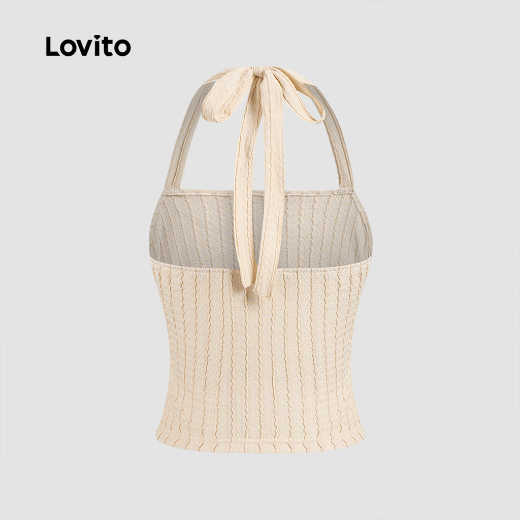 Detalhes do Lovito Blusa Casual com Amarração Traseira para mulheres Primavera/verão Pêssego L143ED166