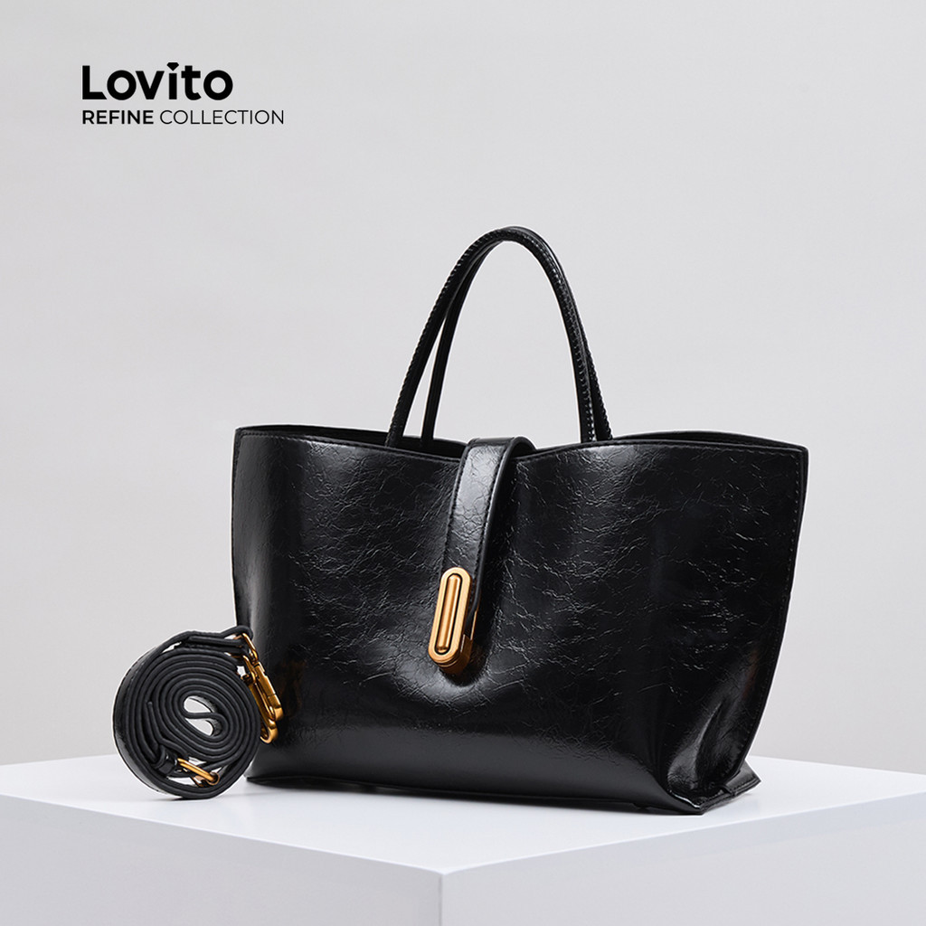 (Trendy) (Lovito Refine) Balde liso Casual com textura simples Bolsa de ombro para mulheres LFAR6113 em Oferta na Shopee