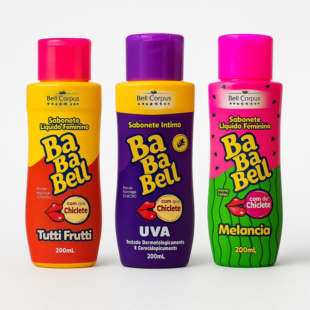 KIT COM 3 Sabonetes Íntimos Bababell 200ml / Tutti Frutti Uva Melancia - Bell Corpus