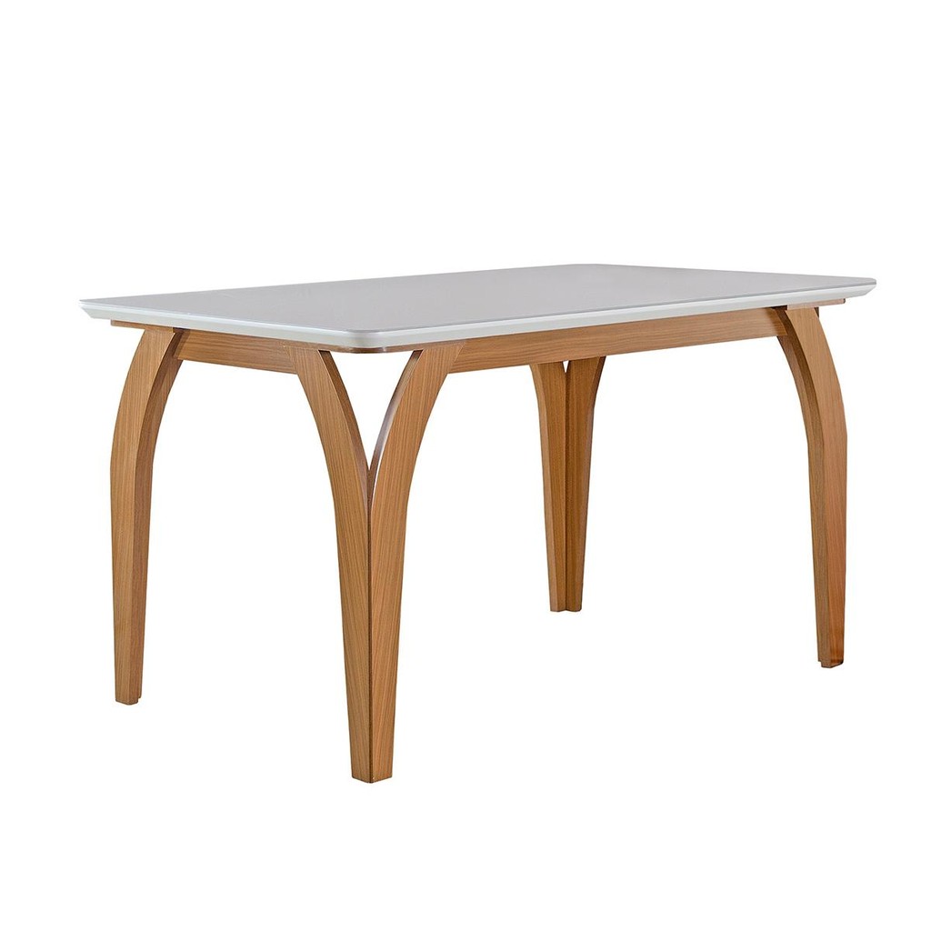 Mesa de Jantar Agata 135cm 4 Lugares com Tampo de Vidro