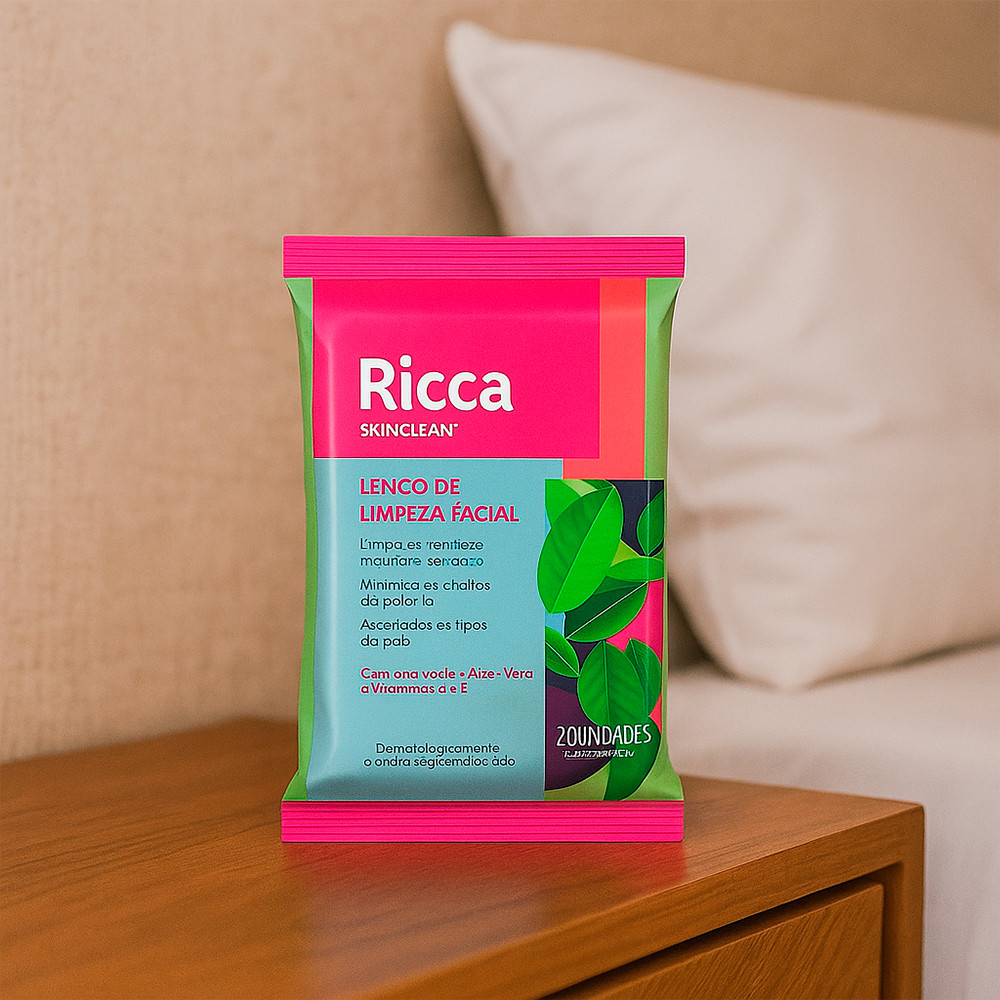 Lenço de Limpeza Facial Ricca 20 un Frescor Hidrata Pele Remove Maquiagem Aloe Vera Chá Verde