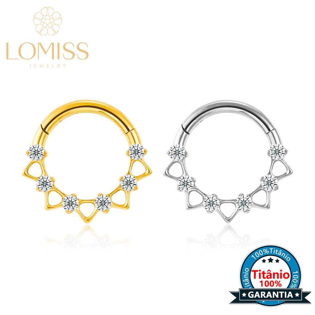 Piercing Argola Septo Titânio Segmento Articulado Zircônia Cravejada Helix Rook Conch Nariz Orelha Boca Earring Daith