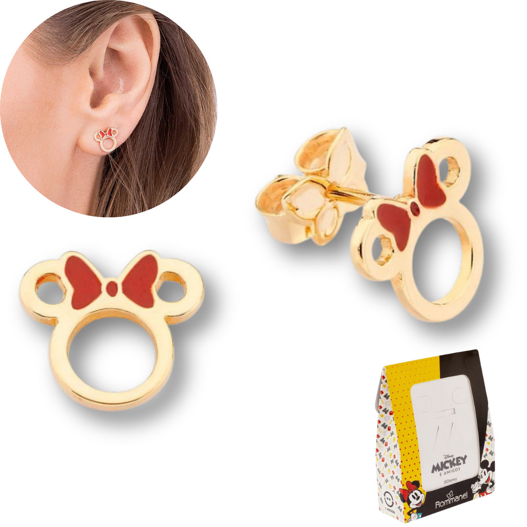 Brinco Da Minnie Rommanel Coleção Disney Folheado a Ouro Original Infantil Licenciado 527227 em Oferta na Shopee
