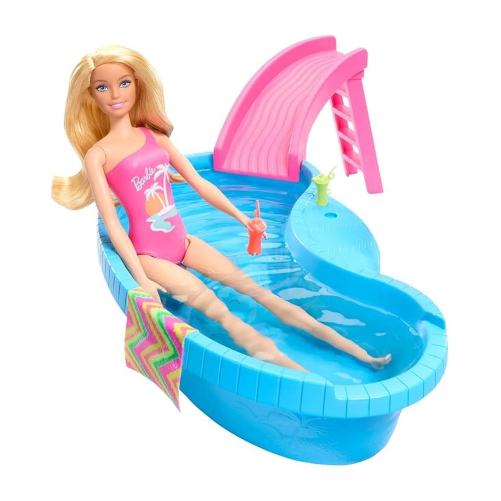 Boneca Barbie Loira Piscina Glam com Acessórios - Novo Modelo Mattel HRJ74