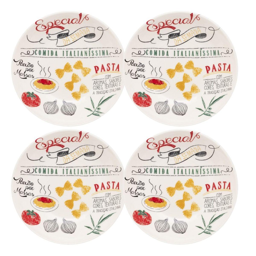 Jogo de 4 Pratos Fundos 20,5 cm Oxford Massa em Oferta na Shopee