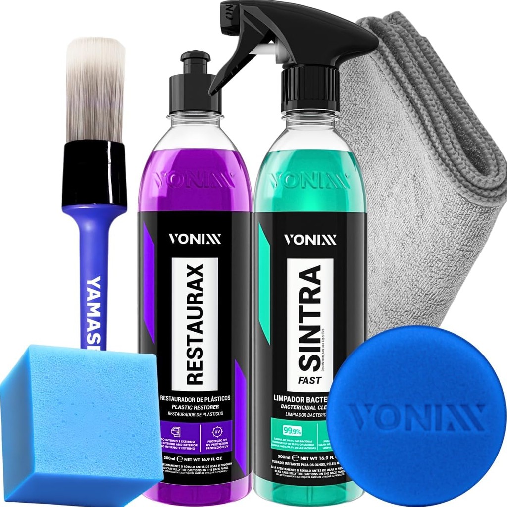 Kit Para Limpeza e Revitalização de Plasticos Externos Sintra Fast Limpador Bactericida para Plásticos + Restaurax Renov