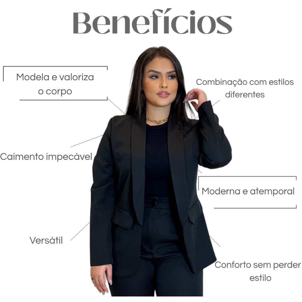 Blazer Feminino Social Sobretudo Casado Terninho Alfaiataria Elegância Conforto Alfaiataria Moderna