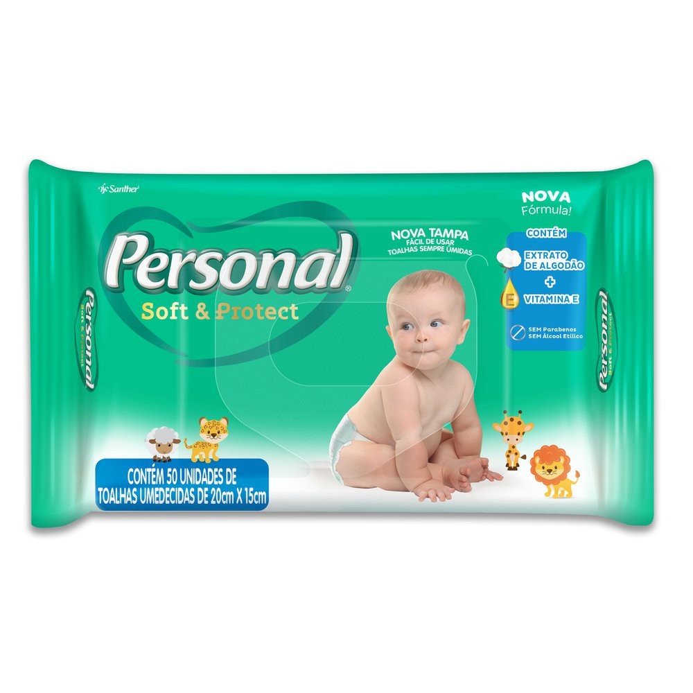 Lenços Umedecidos Personal Baby Soft & Protect com 50 Unidades - Mom & Baby