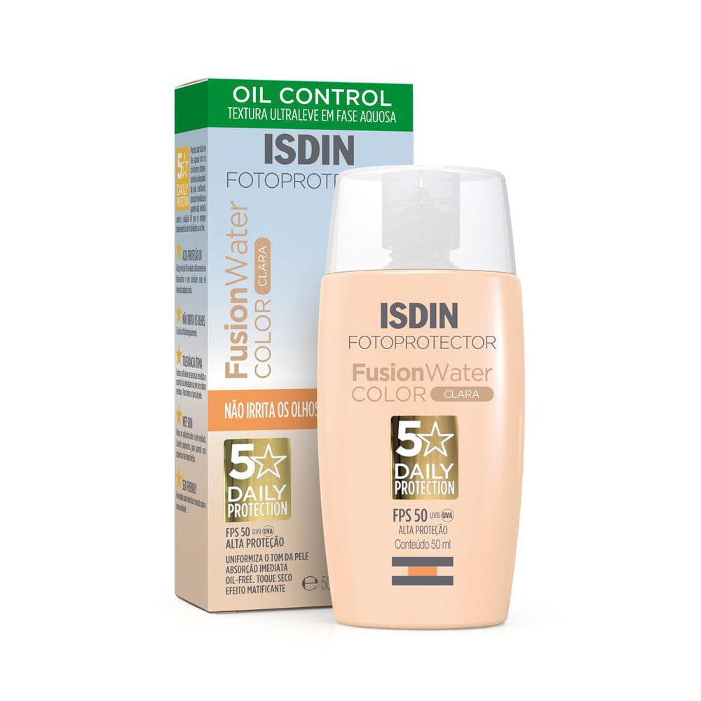 Protetor Solar Facial Isdin Fusion Water 5 Stars Color FPS 50 Cor Clara 50ml - Beauty
