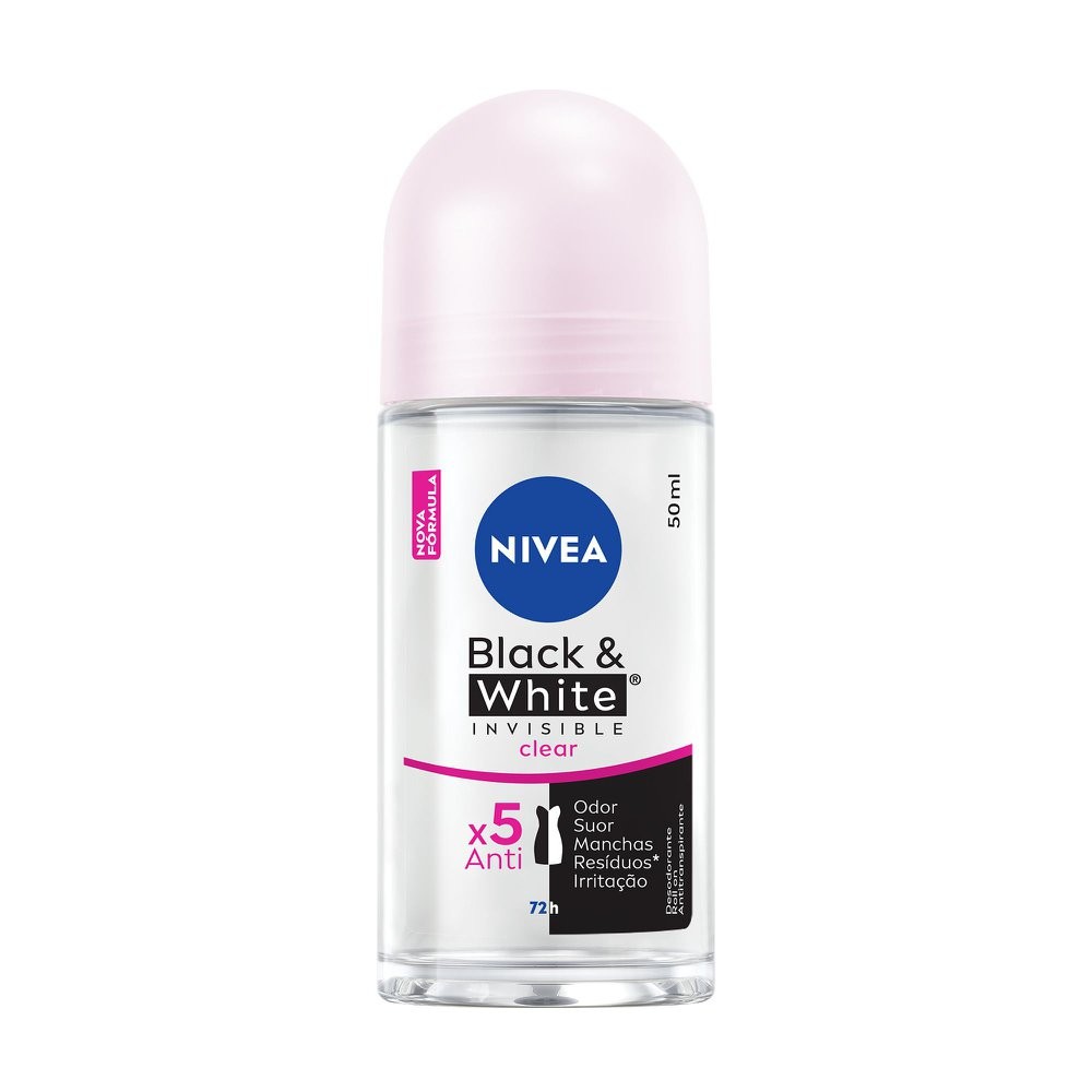 Desodorante Roll On Nivea Invisible Black & White Clear 50ml - Beauty