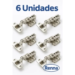 Kit 6 Dobradiça Curva Inox Pistao Amortecedor Porta Armario Renna