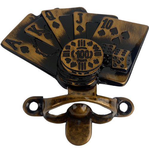 Abridor de Garrafas Baralho Poker em Metal Ouro Velho Escovado 8x7,7cm Acessório Decoração Artesanato Ferragem