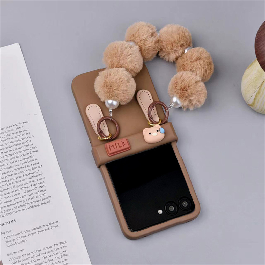 Bonito Urso Remendo Marrom Caso De Telefone Com Pulseira De Pérola De Pelúcia Para Motorola Razr50 Razr 60 Ultra 50ultra