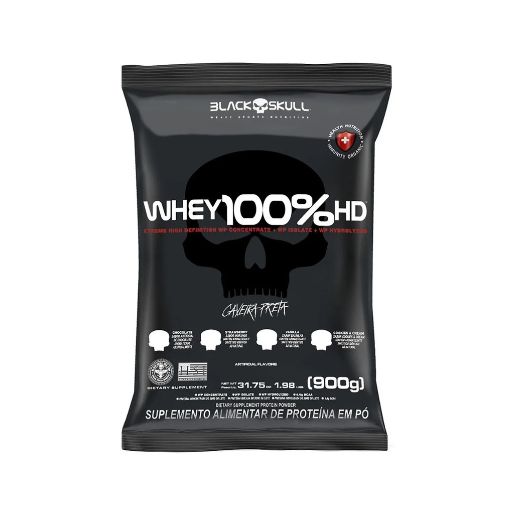 Whey 100% Hd Refil Black Skull 900g Sabor Baunilha
