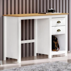 Escrivaninha 110cm 2 Gavetas Home Office Lázio Branco/Freijó F07 - Mpozenato