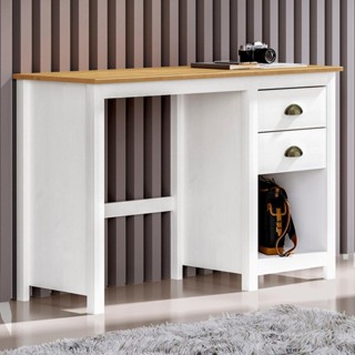 Escrivaninha 110cm 2 Gavetas Home Office Lázio Branco/Freijó F07 - Mpozenato em Oferta na Shopee