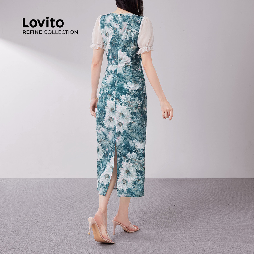 Detalhes do (Lovito Refine) Vestido Boho com Malha Contrastante para Primavera/verão para mulheres LR13E005