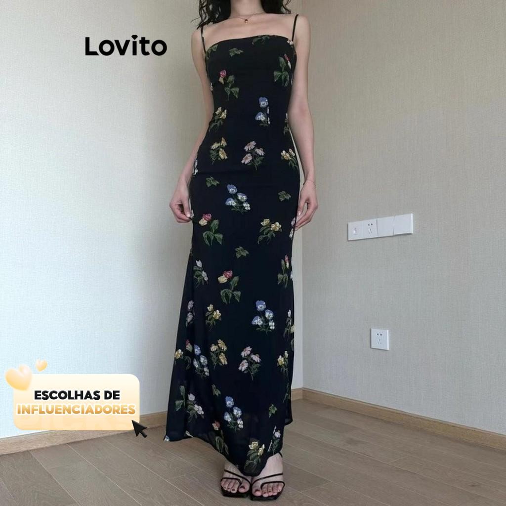 (KOL‘s pick) Lovito Vestido casual floral com renda para mulheres LNE65039 em Oferta na Shopee