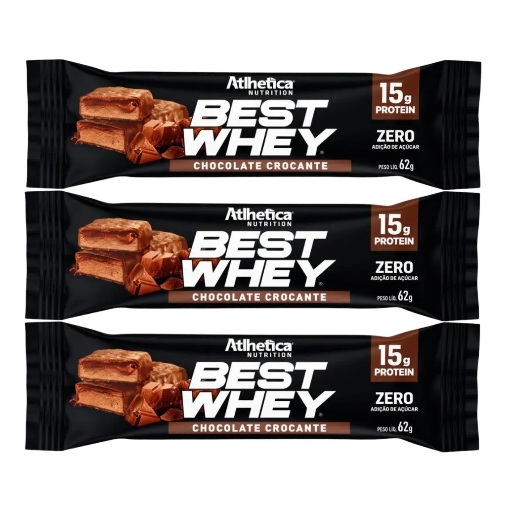 Kit 3 Barra Best Whey 15g Chocolate Crocante Atlhetica Nut.