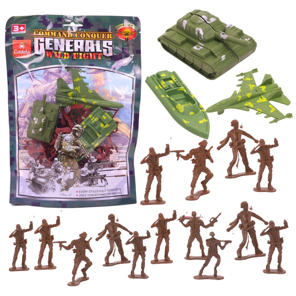 Kit Soldadinhos de Brinquedo 60 Peças com Acessórios Militares - Castela em Oferta na Shopee
