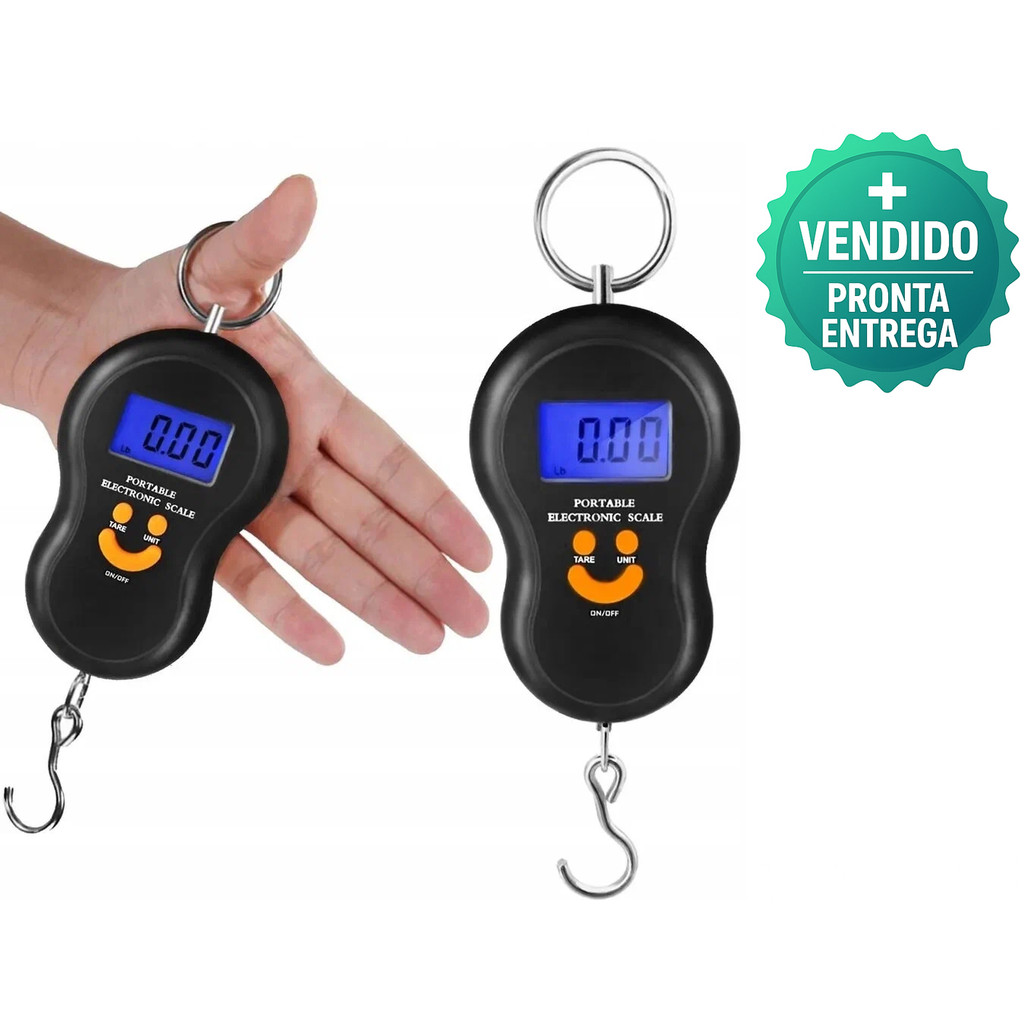 Imagem Balança Digital de Mão 50kg Portátil Compacta Para Malas de Viagem Pescaria e Encomendas