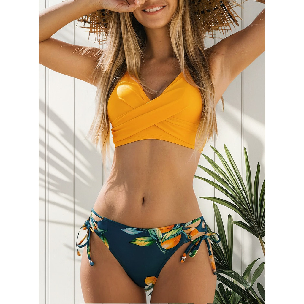 Biquini Com Bojo Cintura Alta Neon Preto Feminino Kit para moda  Praia verão feminino  frutas cítricas laranja