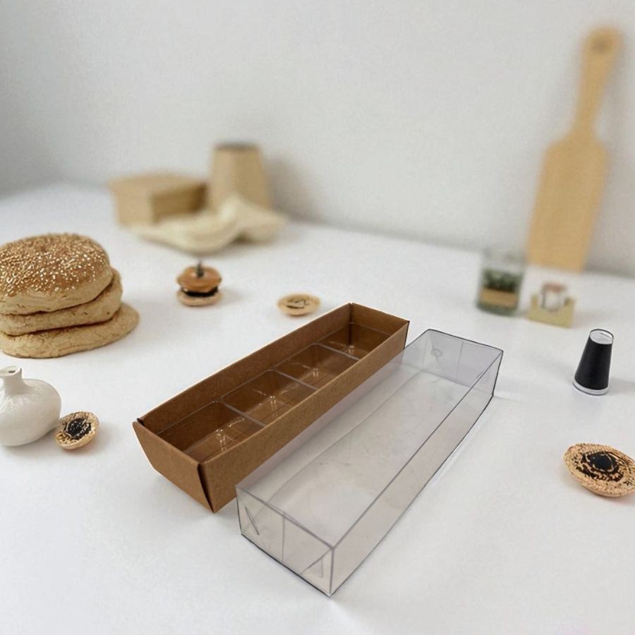 Caixa 4 doces com Berço Tampa Transparente N°10 (14x4x3) Kraft - 10 unidades - ASSK - Rizzo