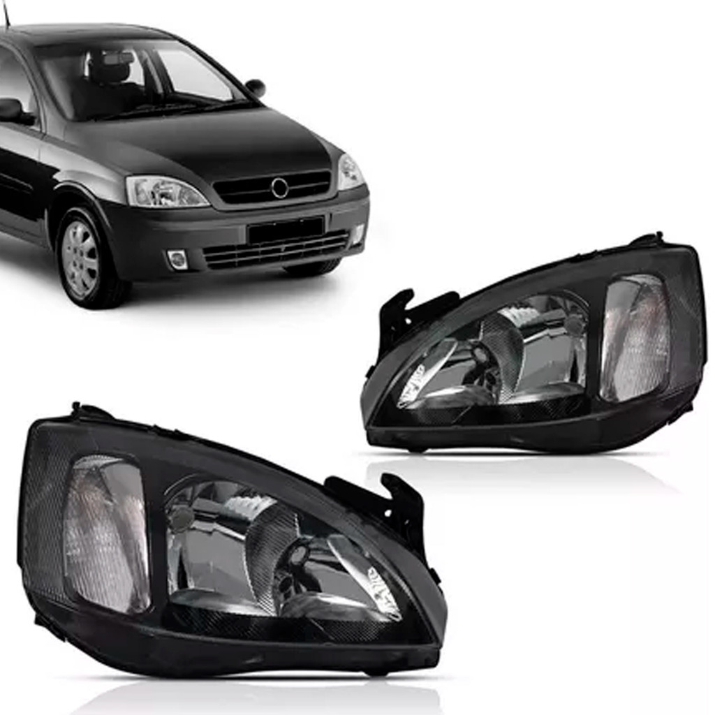 Farol Corsa Montana 2003 2004 2005 2006 2007 2008 2009 2010 2011 2012 Foco Duplo Mascara Negra em Oferta na Shopee