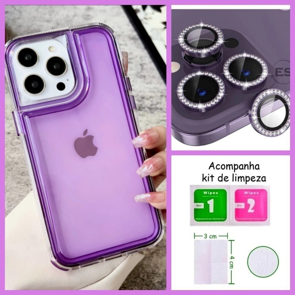 Capa Anteim-pacto space3  2em 1 TPU + kit de lente de filme de câmera diamante iPhone 11 12 13 14 15 pro promaxPromoção em Oferta na Shopee