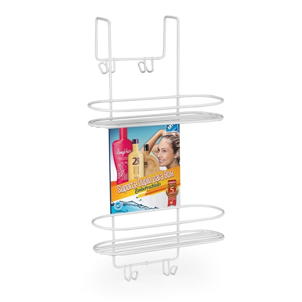 Suporte Porta Shampoo para Box Duplo Branco Sabonete Branco Organizador Banheiro 2 Andares Aramado