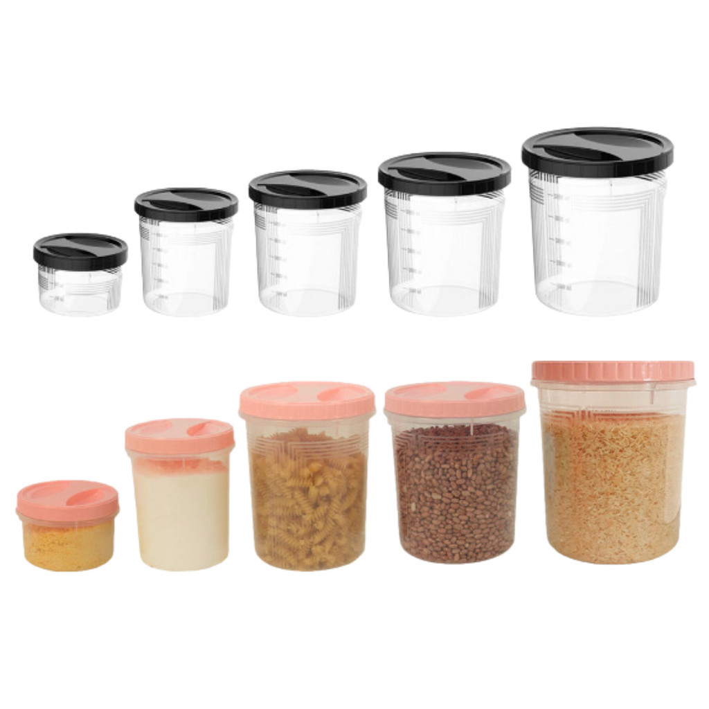 Kit com 5 Porta Mantimentos com Tampa de Rosca Rosa e Preto em Oferta na Shopee