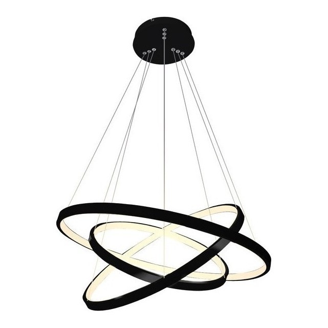 Lustre Led Moderno Pendente Anéis Led 89w 3 Arcos Preto