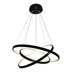 Lustre Led Moderno Pendente Anéis Led 89w 3 Arcos Preto